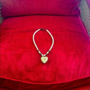 Chic Heart Pendant with locket that holds a baby baptism, mini rosary.